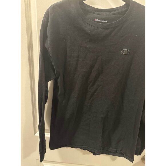 Champion T-Shirt Men's M Black Long Sleeve Logo Embroidered Crew Neck Pullover - Picture 5 of 8